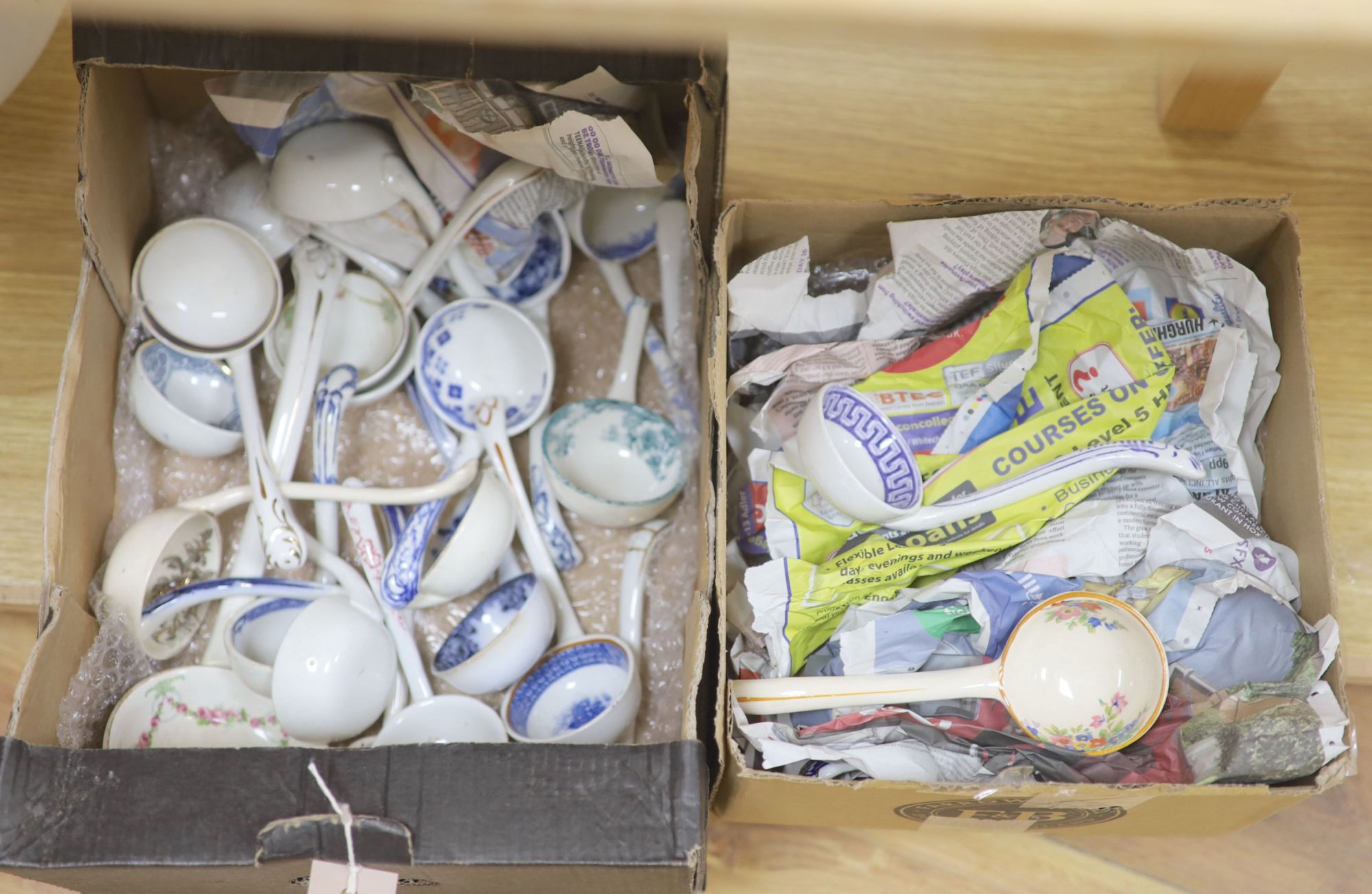Thirty six various Victorian pottery ladles